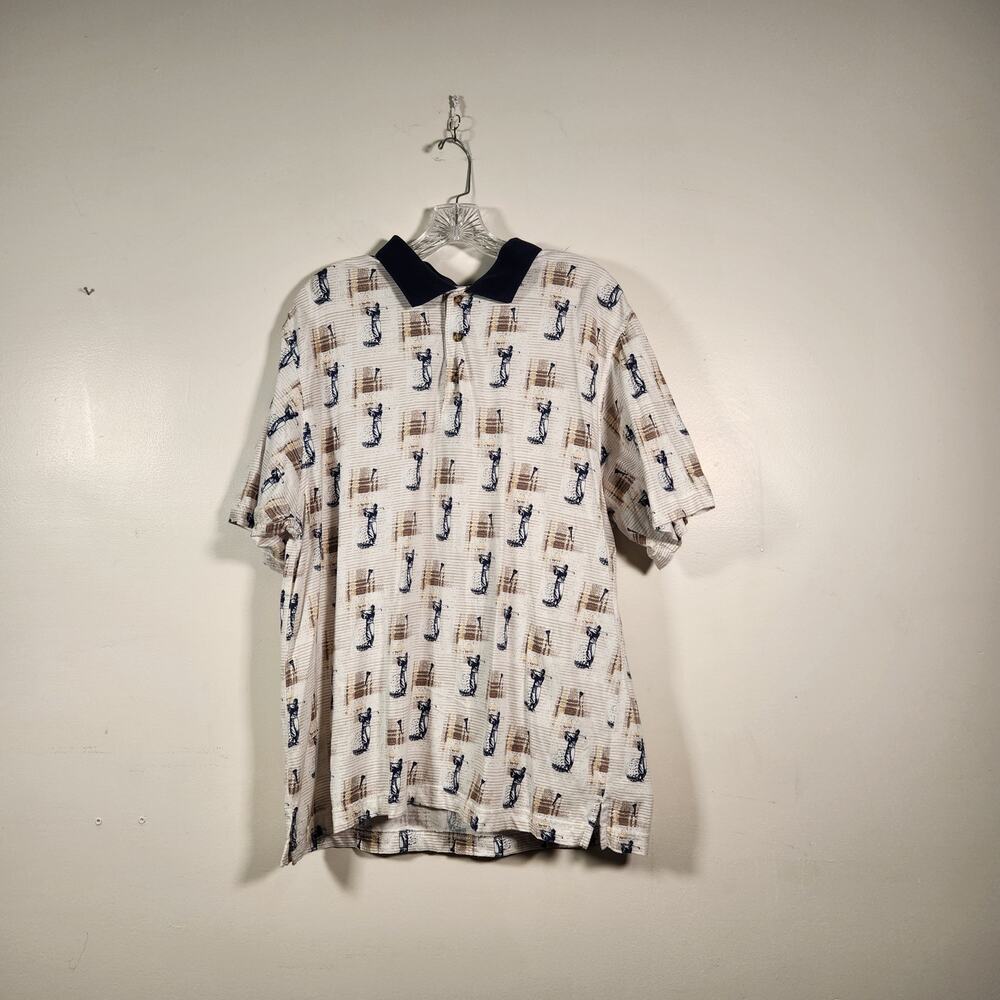 MUNSINGWEAR GOLF Vintage Golf Polo Men XL Blue Tan AOP 100% Cotton Activewear